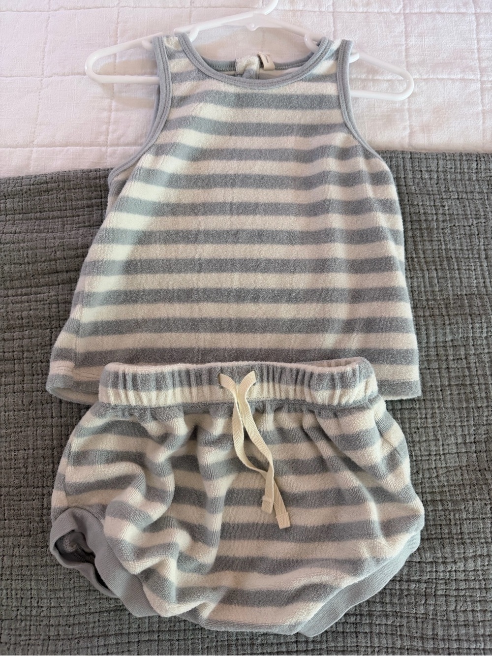 Rylee & Cru Striped Gray & White Kids Tank and Bloomers Set